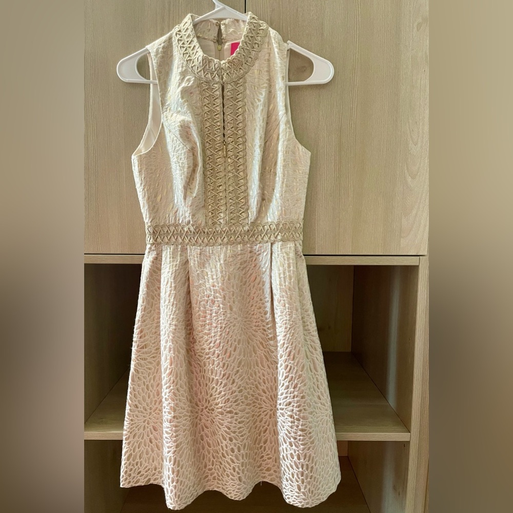 Lilly Pulitzer Franci Lagoon Jaquard Gold Metallic Dress